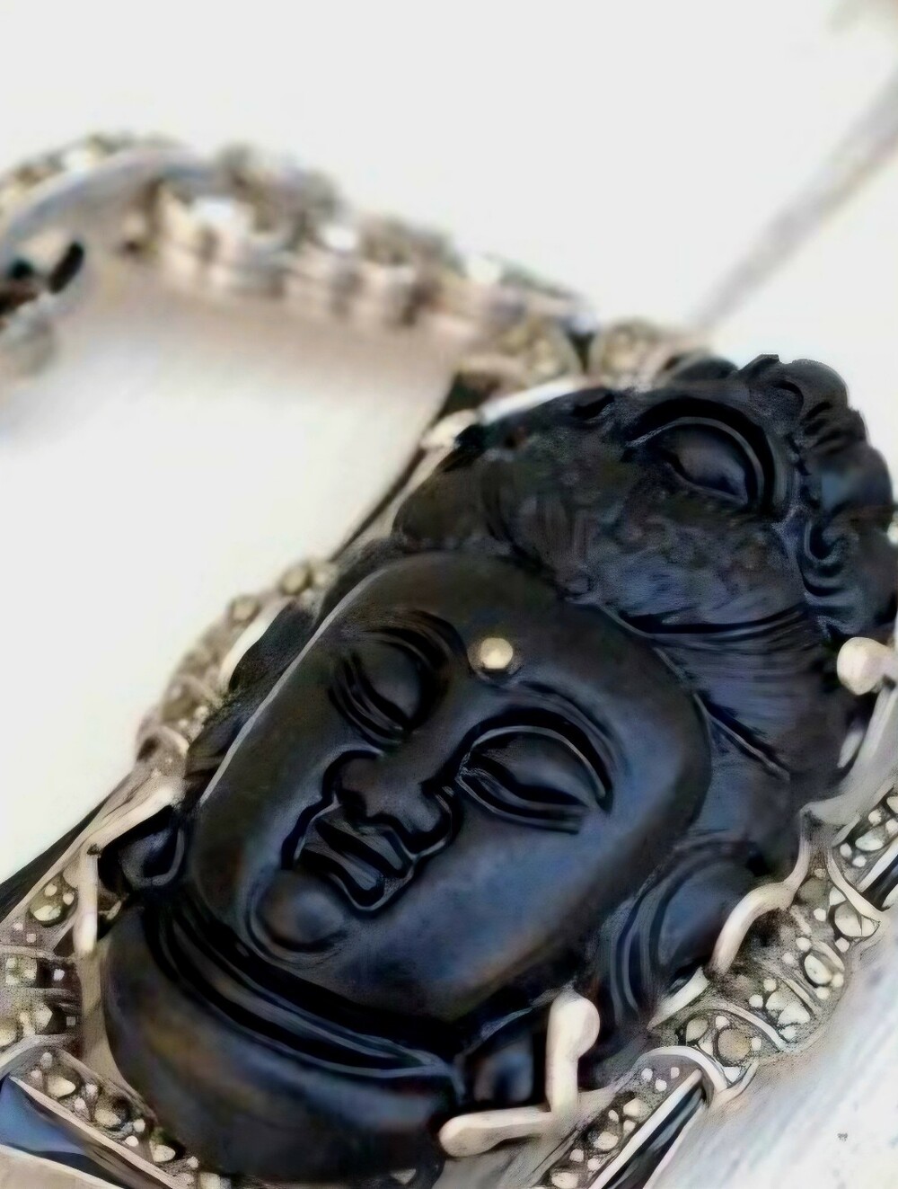 NWT Buddha Black Jade, Silver Art Deco Necklace by Shelley Cooper for Sweet Ro